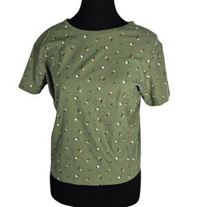 NWOT | Olive Green Floral Print Ribbed Knit Crewneck T-Shirt | XLarge